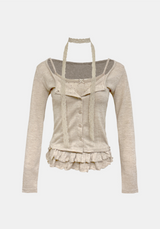 Dot Frill Lace Cardigan Set