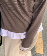 ラウンドカラーストライプフリルTシャツ