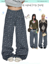 BETWEENAND Women's loose casual pants for autumn, with a floral print that lengthens the legs and helps to slim the figure