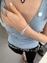 Matt silver blue star bangle