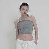 DRAPE DENIM BUSTIER TOP-GRAY