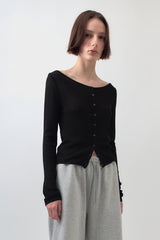 Boat Neck Cardigan / Black