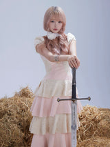 Rose Island ツインシープスエードパットワークレースパフスリーブドレス