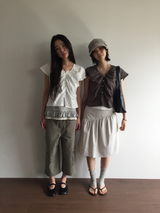 Marine button midi skirt (3color)