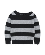 DAMAGED OFF SHOULDER STRIPE KNIT_BLACK