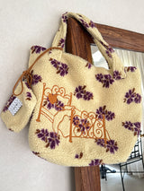 UnsocialNight 秋冬新作 オリジナル刺繍 ふわふわボアの可愛いトレンドバッグ ワンショルダー＆ハンドバッグ 親子バッグ