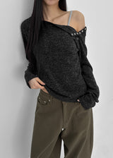 [MADE] Kenneck Knit Button Off-shoulder Long Sleeve T-shirt