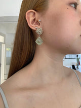 Mint stone silver ball drop earrings