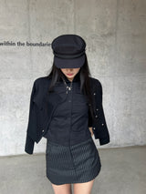 Classic Noir Metal Button Black Loop Sailor Cap (Black)