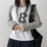 Color-Blocked Long-Sleeve Tee Vivi Embroidered Raglan Long Sleeve (4 colors)