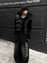 Rivet Crack Wrinkle Crop Padding + Deep Black Knit