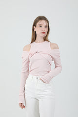 レイヤードツイストTシャツノースリーブセット Pink