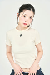 リボンロゴ刺繍半袖Tシャツ