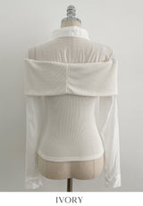 Monta Color Matching Off-Shoulder Knit Layered Shirt