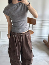 Pigment washing crop t-shirts(4color)