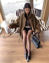 wool high-neck toggle half coat