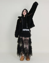 レイチェル 2ベルトディテールショート丈ファージャケット (Lining Quilted)