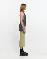 シャーリングレイヤードスリットスカート _ OLIVE GREEN