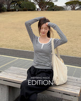 [MADE] Chu stripe henley‑neck T‑shirt