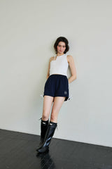 RIBBON JERSEY TRACK MICRO SHORTS / NAVY