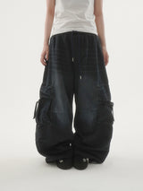 Drop buckle cargo denim pants -2C