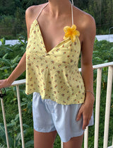 Flower Backless Bustier Blouse