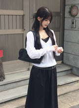 Soring Button See-Through Deep V Knit