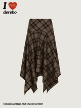 Unbalanced High Midi Checkered Skirt