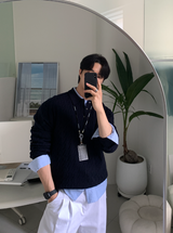 nade Cable Collar Button Standard Knit