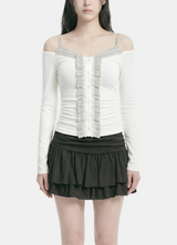Lauren Check Frill Lace Button T-shirt