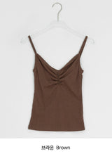 Orr Eyelet Punching Shirring V-Neck Strap Sleeveless
