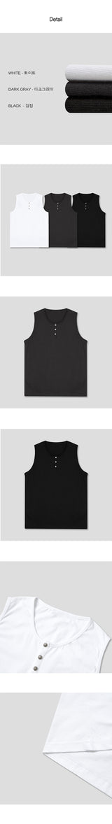 [S/S] ボタンヘンリーネックノースリーブ (3color)