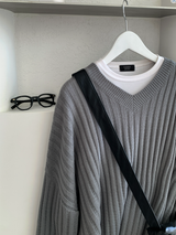  Isabelle Vienna V-Neck Loose Fit Ribbed Long Sleeve Knit