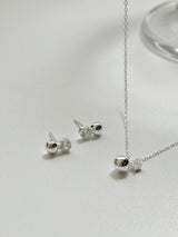 [silver 925] mini ball cubic earring necklace set / daily guest look simple silver wedding