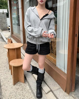 Beck Eyelet Sleeve Waffle Hood Zip-Up