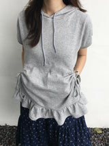 Ribbon shirring pocket frill short-sleeved hood (3c)
