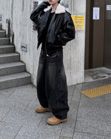 Dot heavy brushed balloon denim pants