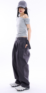 カーリーベルトピンタックワイドチノパンツ