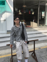 No.1827 GF リネンクロップチェックシャツ
