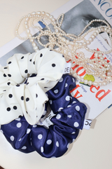 SATIN DOT SCRUNCHIE - NAVY