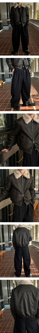 [F/W] Real raccoon fur leather blouson(3color)