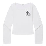 SAHARA LEOPARD CROSS U-NECK SMALL LOGO LONG SLEEVE T (2Color)