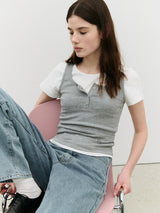 NUBASIC BUTTON SLEEVELESS GRAY