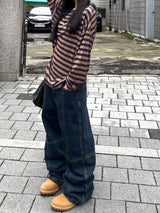 クロススリットステッチデニムパンツ