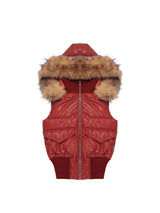NyDkyel™ Vintage red padded waistcoat with removable fur collar