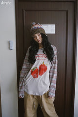 ストロベリーストライプオーバーフィットロングスリーブTシャツ