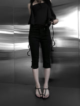 slim fit slit capri denim