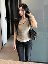 Soft Fit Layered Off-Shoulder Sleeveless