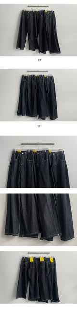 [3-tier length] [S–2XL] デュミンズローリンブインシジョンステッチサイドタックワイドデニムパンツ