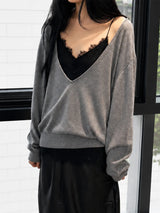 DEEP V-NECK LOOSE FIT KNIT PULLOVER